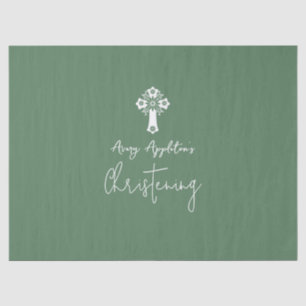 Tissue Paper Floral Cross Christening Fern Green