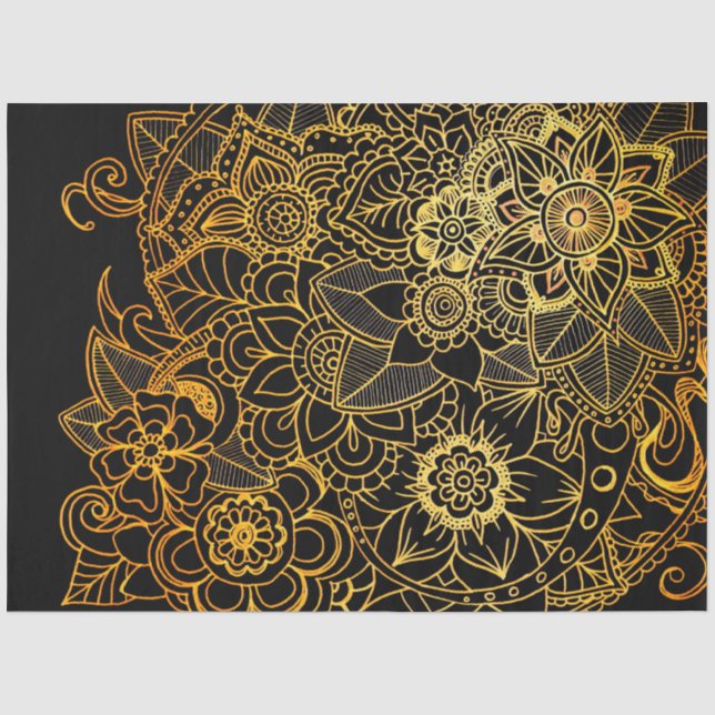 Tissue Paper Floral Doodle Gold G523 (Front)