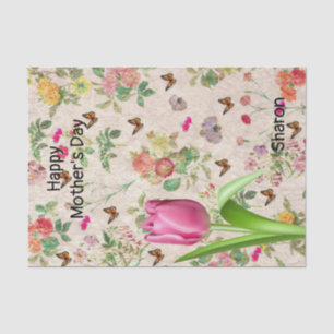 Tissue Paper Floral Pink Tulips Butterfly Hearts