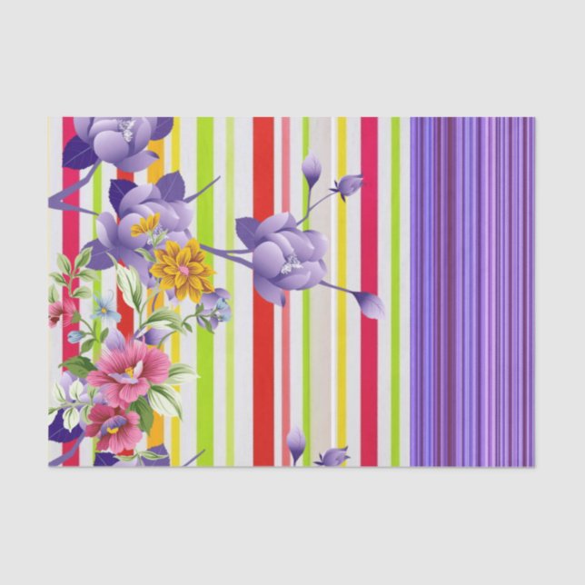 Tissue Paper Floral Purple Stripe (Front)