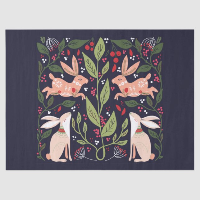 TISSUE PAPER  : FOLK ART : RABBITS (Front)