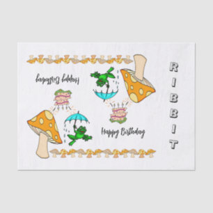 Tissue Paper Frog Ribbit Mushroom Happy Birthday