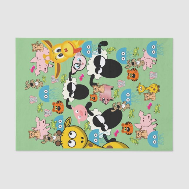 Tissue Paper Giraffe Sheep Elephants Green (Front)