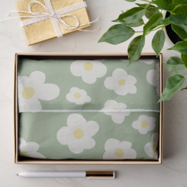 Tissue paper, green with white flowers. paper (Gift)
