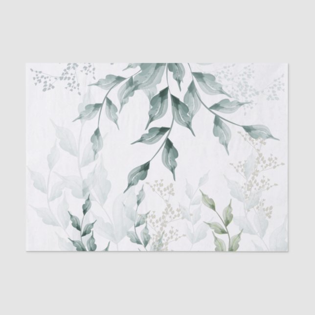 Tissue Paper | Greyed Jade Green Botanical (Front)