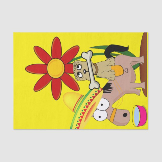Tissue Paper Mexican Donkey Dog Sombrero Yellow (Front)