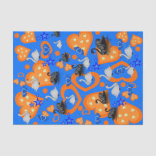 Tissue Paper Orange Hearts Swans Blue