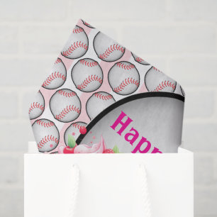 Tissue Paper Pink Baseball Happy Birthday 
