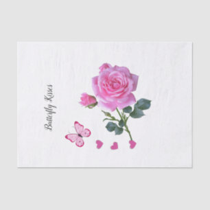 Tissue Paper Pink Rose Butterfly Kisses Hearts