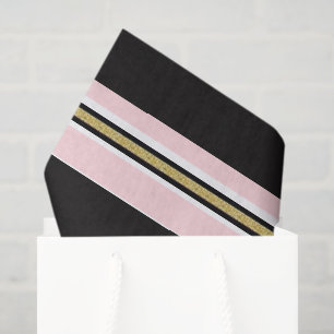 Tissue Paper Pink & White Gold Black Stripe