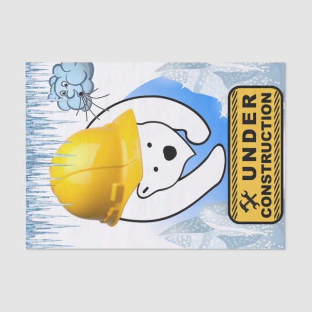 Tissue Paper Polar Bear Under Construction Clouds (Front)