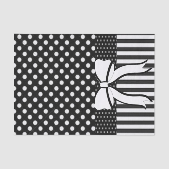 Tissue Paper Polkadot Stripes Bow Black White (Front)