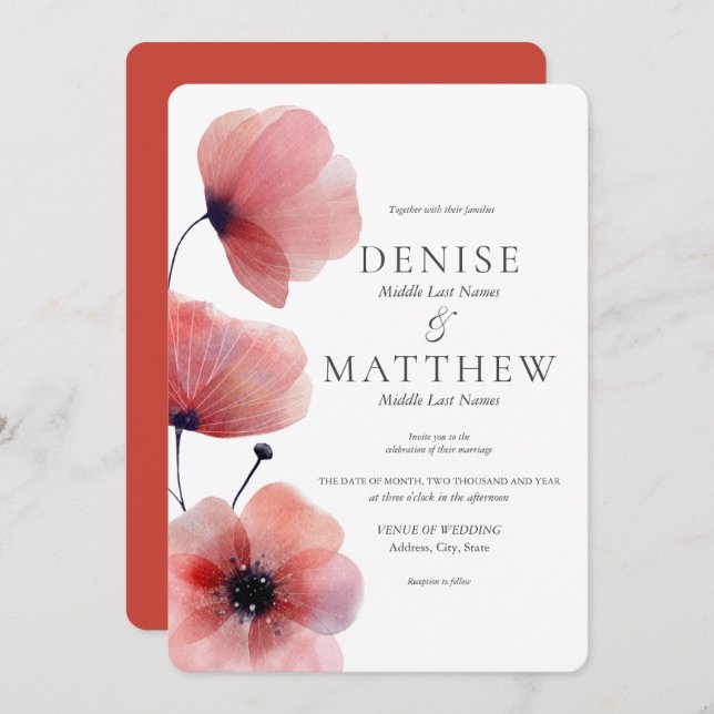 Tissue Paper Poppies Wedding Invitation (Front/Back)