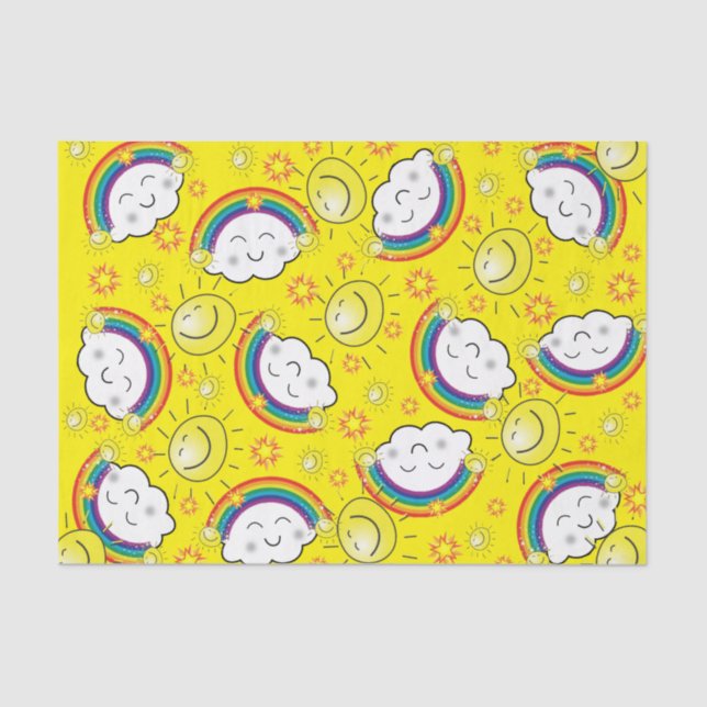 Tissue Paper Rainbow Sun Clouds Yellow (Front)