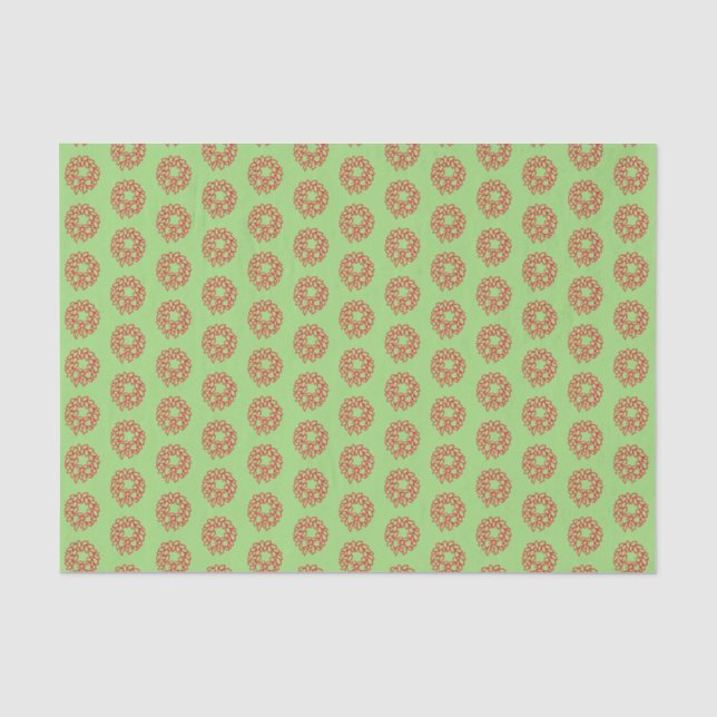 Tissue Paper - Red Christmas Wreath on Green (Front)