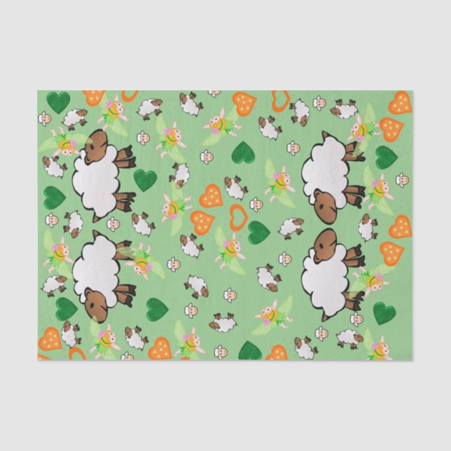 Tissue Paper Sheep Orange Green Hearts Fairy (Front)