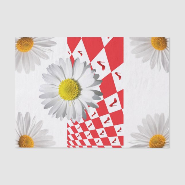Tissue Paper White Daisy Red Chequered Heels (Front)