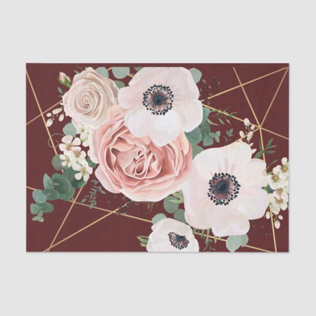Tissue Paper Wrapping Geometric Garden Rose Wine (Front)