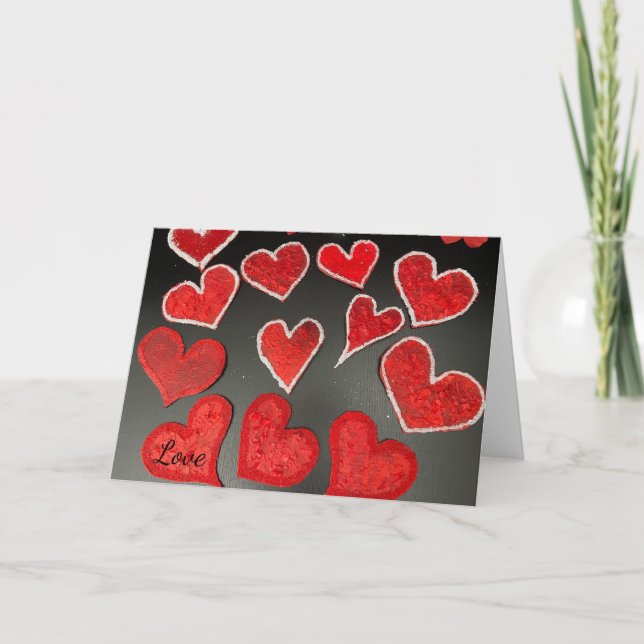 Tissue Papier-Mache' Hearts  Card (Front)
