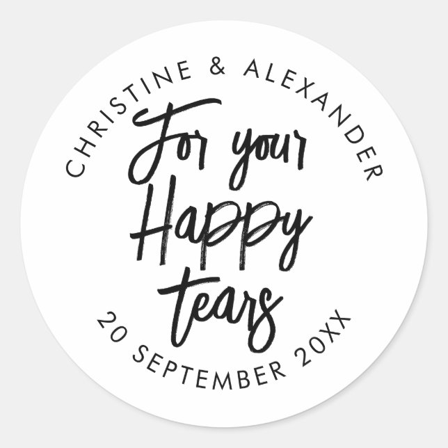 Tissues for your happy tears minimal wedding favou classic round sticker (Front)