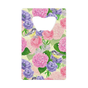 Tit bird and flowers credit card bottle opener