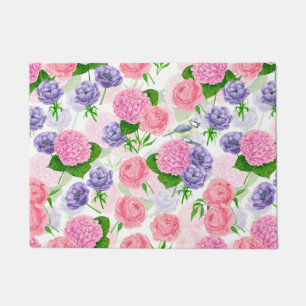 Tit bird and flowers doormat