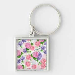 Tit bird and flowers keychain
