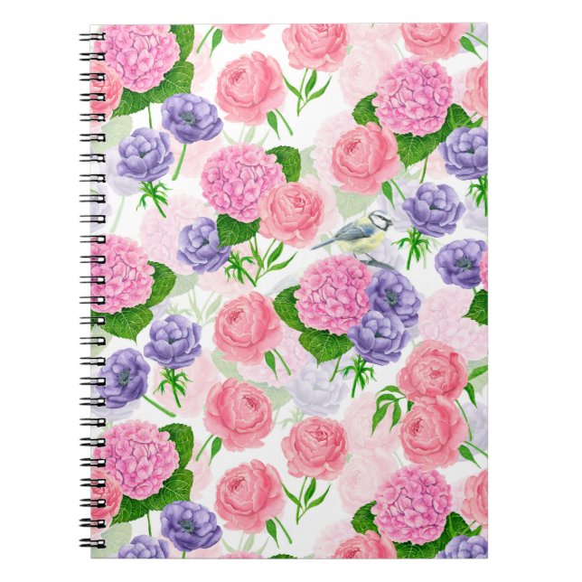 Tit bird and flowers notebook (Front)