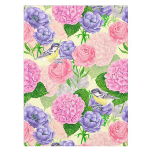 Tit bird and flowers tablecloth