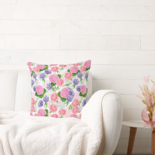 Tit bird and flowers throw pillow