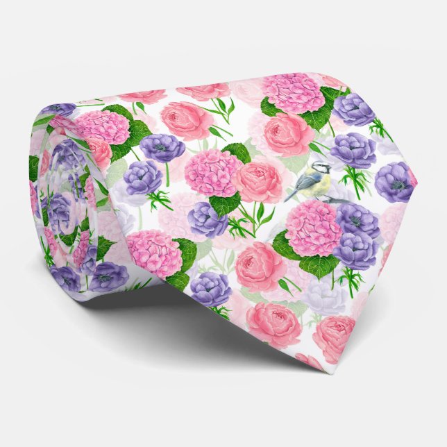 Tit bird and flowers tie (Rolled)