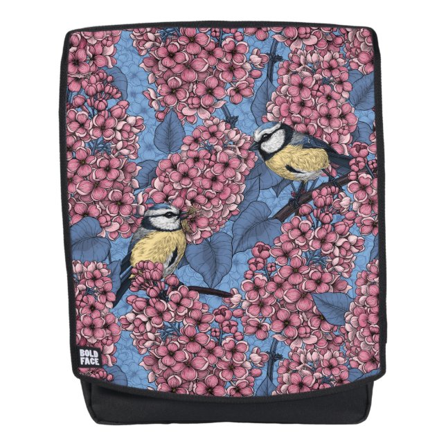 Tit birds in the lilac garden backpack (Front)