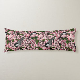 Tit birds in the lilac garden body pillow