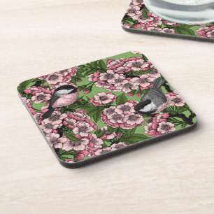 Tit birds in the lilac garden coaster