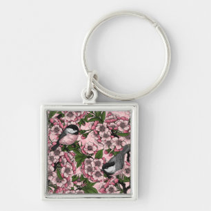 Tit birds in the lilac garden keychain