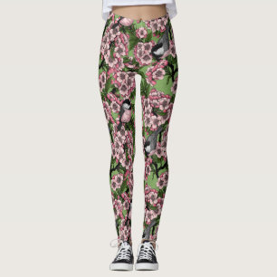 Tit birds in the lilac garden leggings