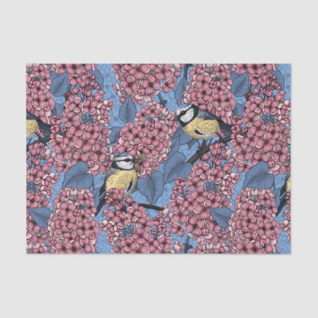 Tit birds in the lilac garden tissue paper (Front)