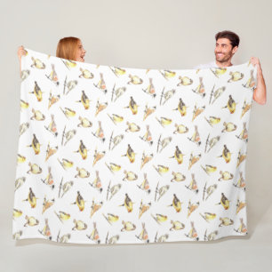 Tit birds pattern fleece blanket
