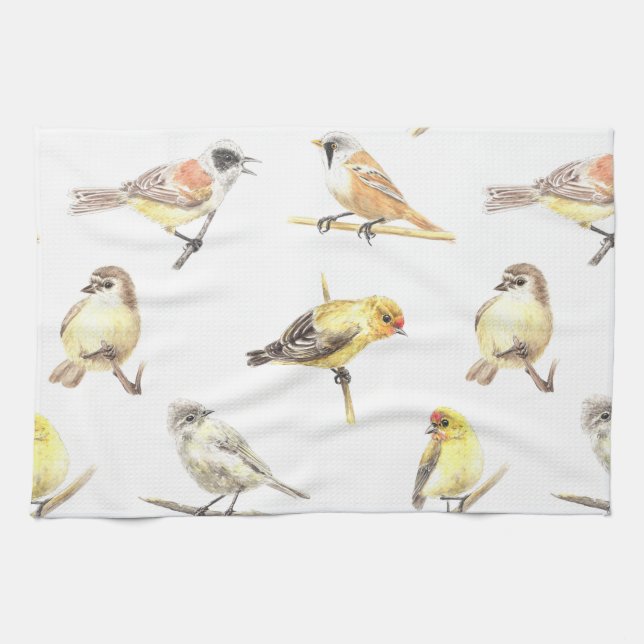 Tit birds pattern kitchen towel (Horizontal)
