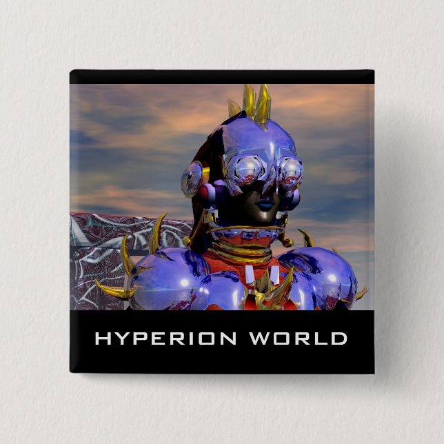 TITAN CYBORG PORTRAIT Blue Science Fiction,Scifi 2 Inch Square Button (Front)