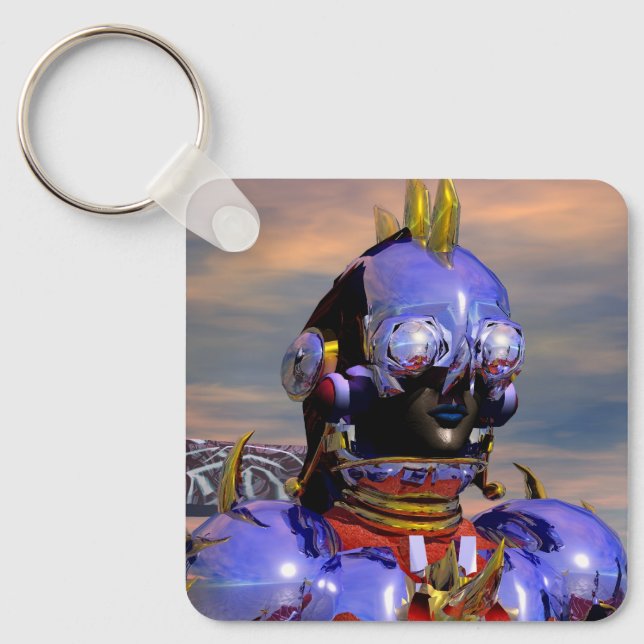 TITAN CYBORG PORTRAIT Blue Science Fiction,Scifi Keychain (Front)