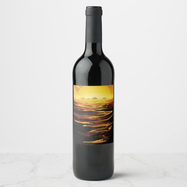 Titan largest moon of Planet Saturn Wine Label (Front)