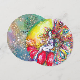 TITANIA AND RED FLOWER ,Green Teal Blue Sparkles Invitation