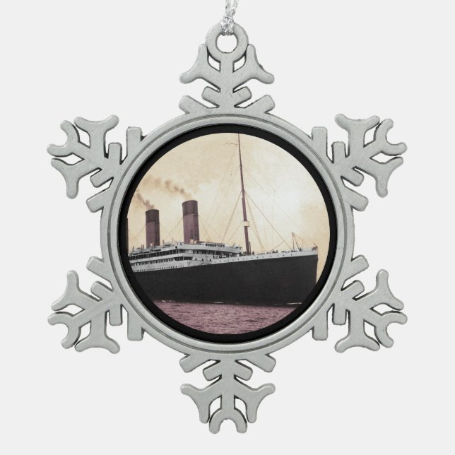 Titanic at Sea Snowflake Pewter Christmas Ornament (Front)
