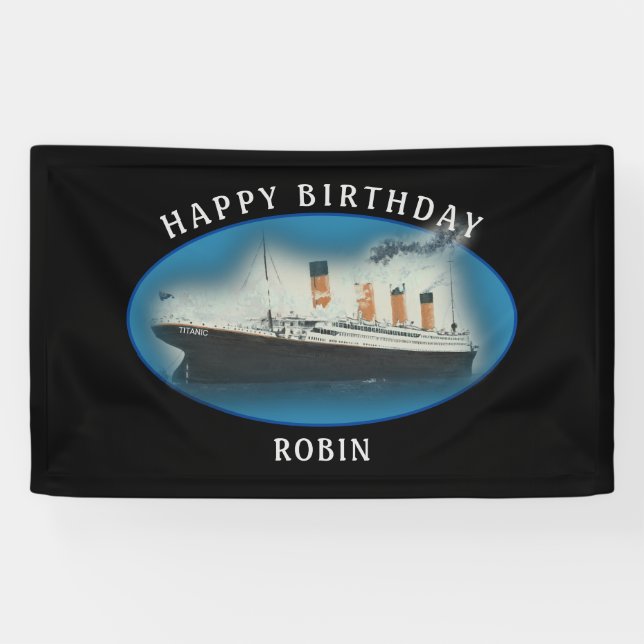 Titanic Birthday Black RMS White Star Line Ship Banner (Horizontal)