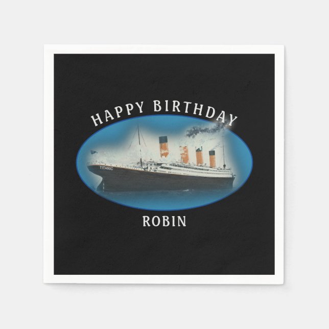 Titanic Birthday Black RMS White Star Line Ship Napkin (Front)