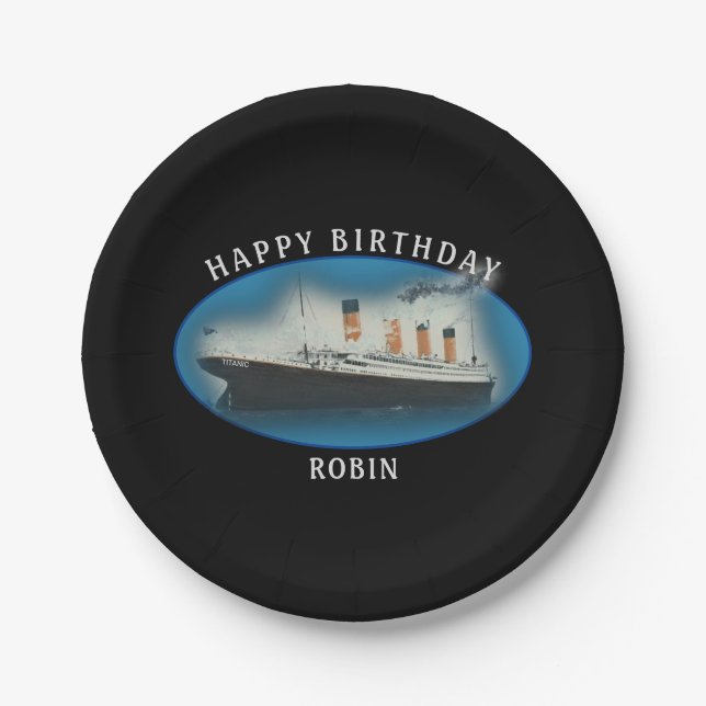 Titanic Birthday Black RMS White Star Line Ship Paper Plate (Front)
