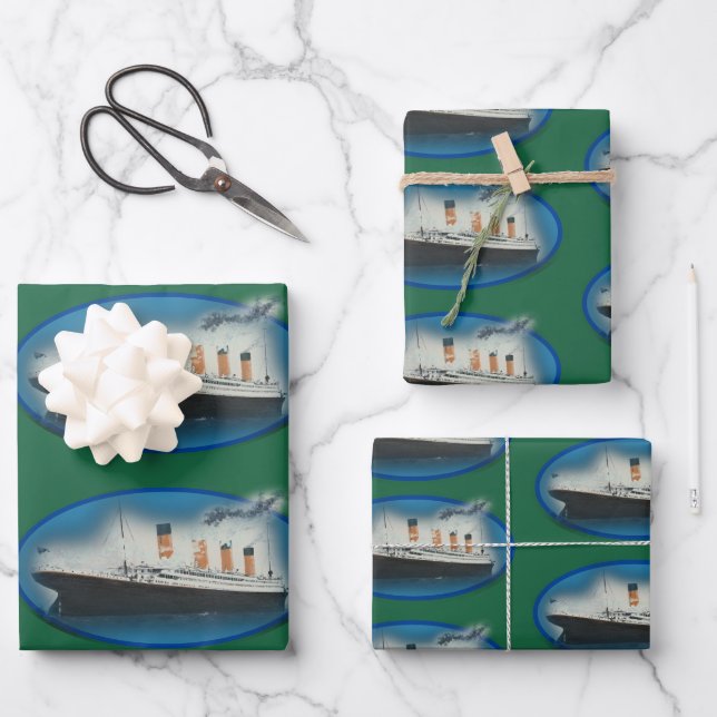 Titanic Birthday Green White Star Line Ship Wrapping Paper Sheet (Front)