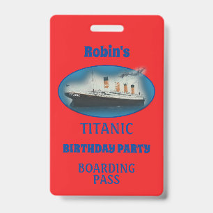 Titanic Birthday Invitation Red White Star Ship Badge