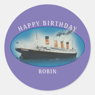 Titanic Birthday Purple RMS White Star Line Ship Classic Round Sticker